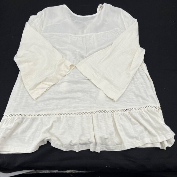 Gloria Vanderbilt Womens Peasant Blouse L Lace Trim Bell Sleeves Cotton Modal Bl - Picture 6 of 8